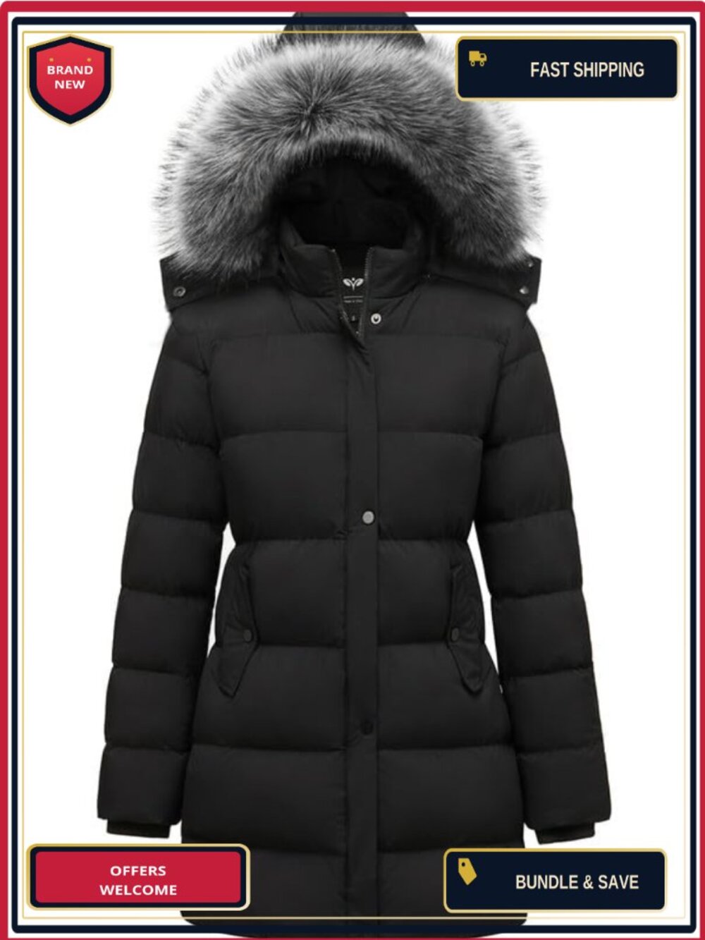 Women's Winter Thicken Puffer Coat Faux Fur Hood Snow Jacket